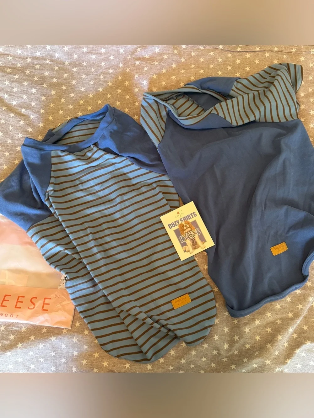 KYEESE 2Pack Soft Dog Sweatshirt Stretchy, Lightweight Fleece 3XL Blue+Stripe